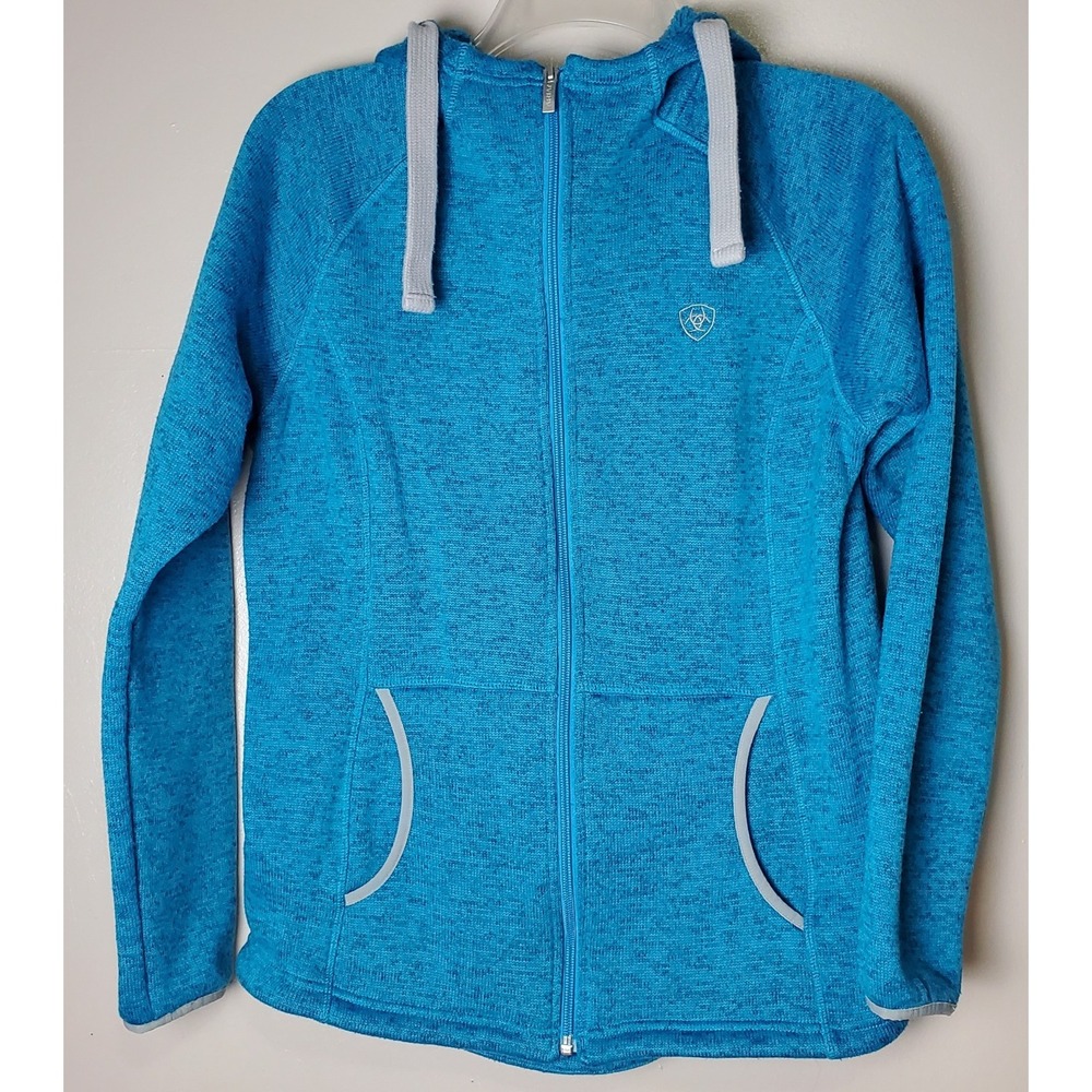Ariat‎ Women's Fleece Full Zip Hoodie Jacket Small Aqua Turquoise Blue Pockets